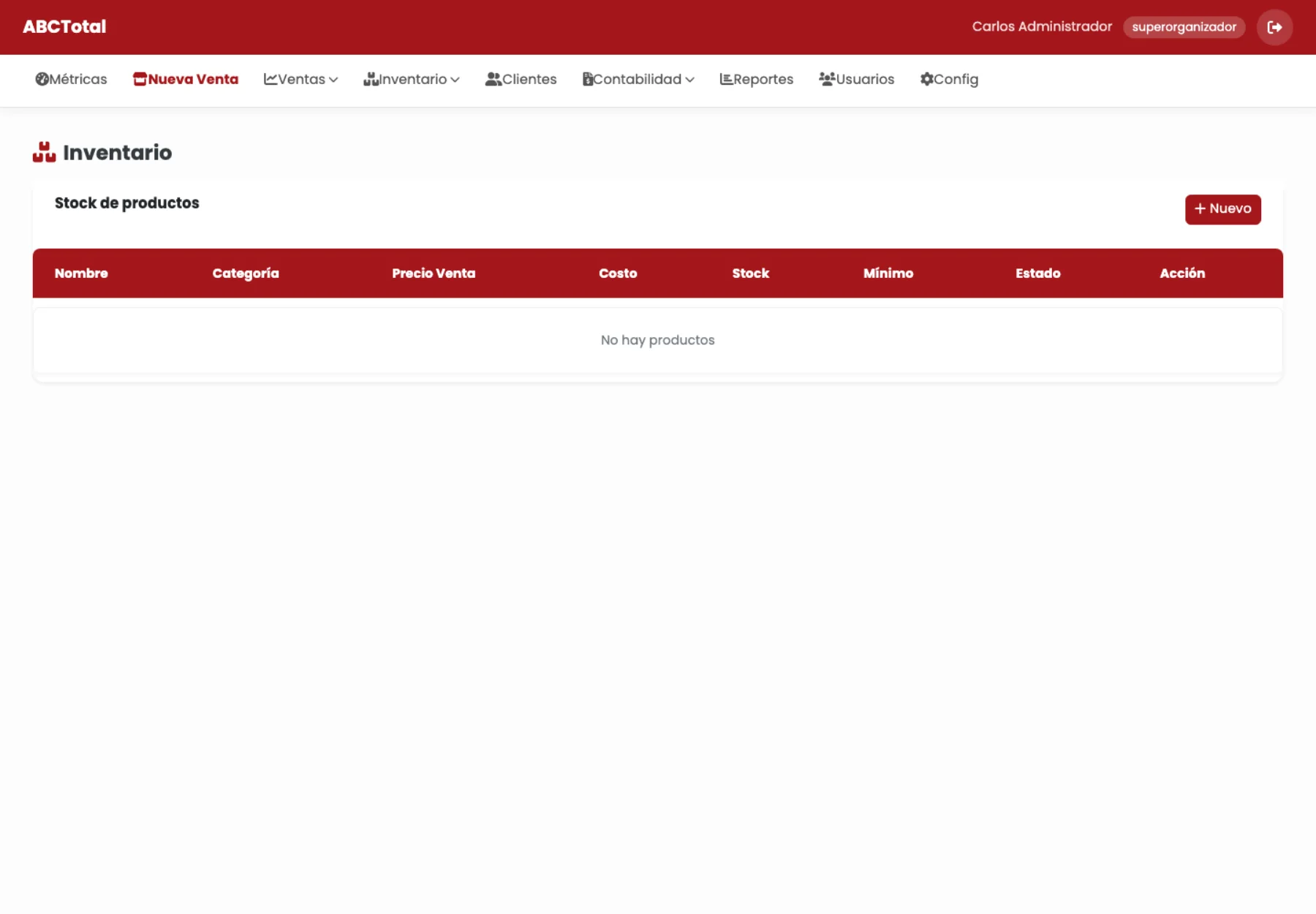 Vista real de inventario en AbcTotal POS