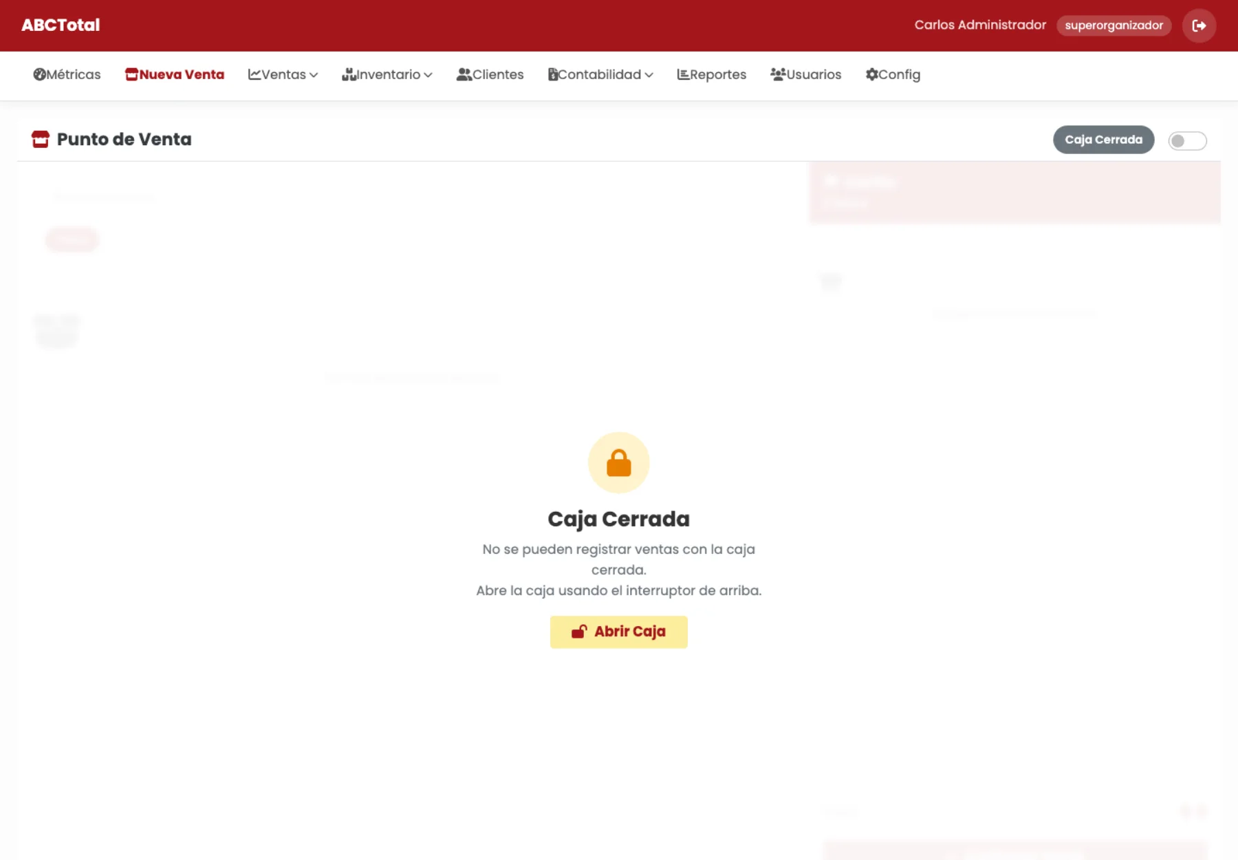 Vista real de nueva venta en AbcTotal POS